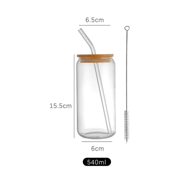 Glass Cup With Lid and Straw